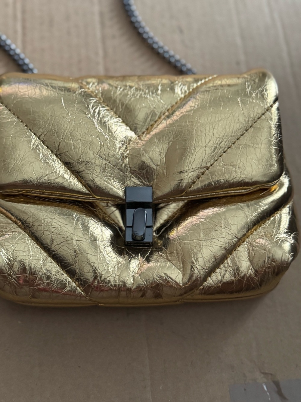 Zara Metallic Gold Quilted Mini Shoulder Bag with Chain